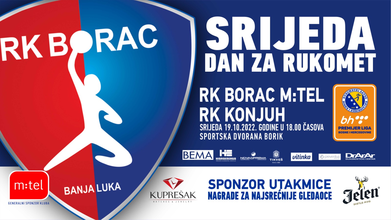 RK Borac vs RK Konjuh BH Telekom premijer liga BiH 6.kolo sezona 202223