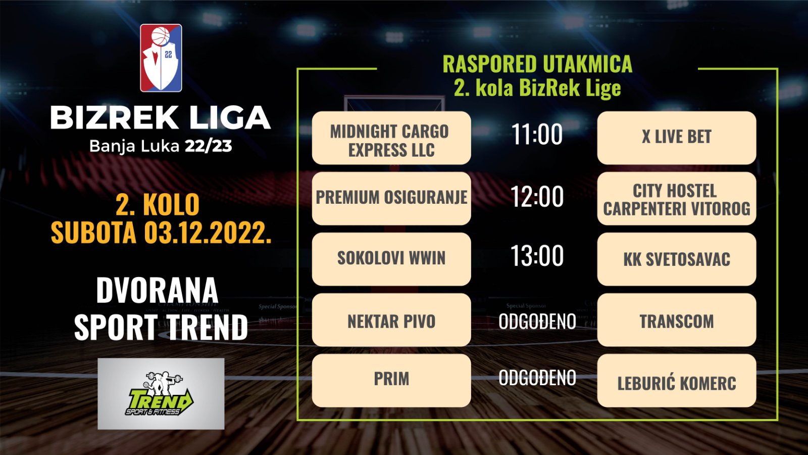 BizRek Liga 2.kolo Banja Luka 2022/23(UŽIVO)