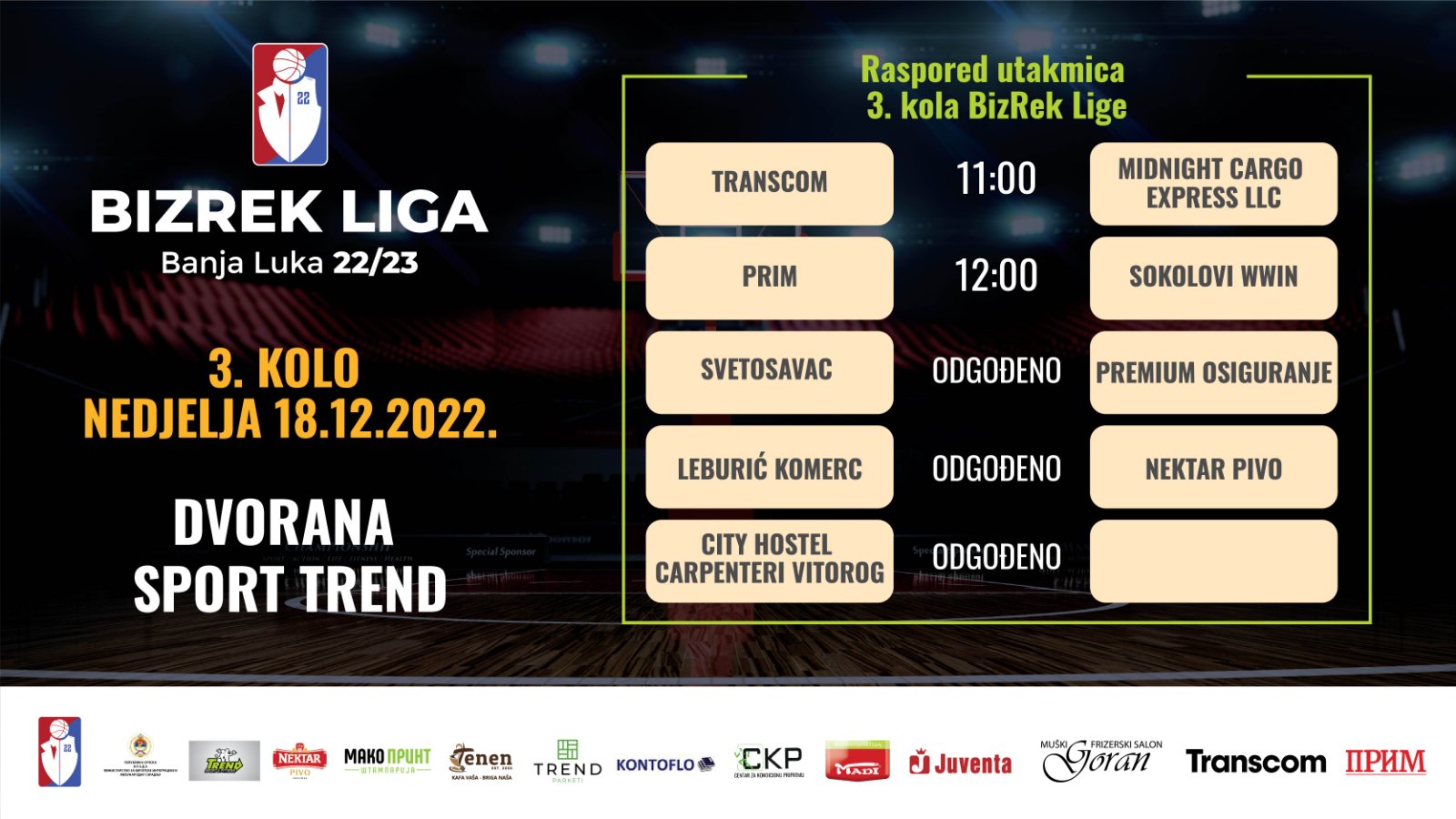 BizRek Liga 3.kolo Banja Luka 2022/23(UŽIVO)