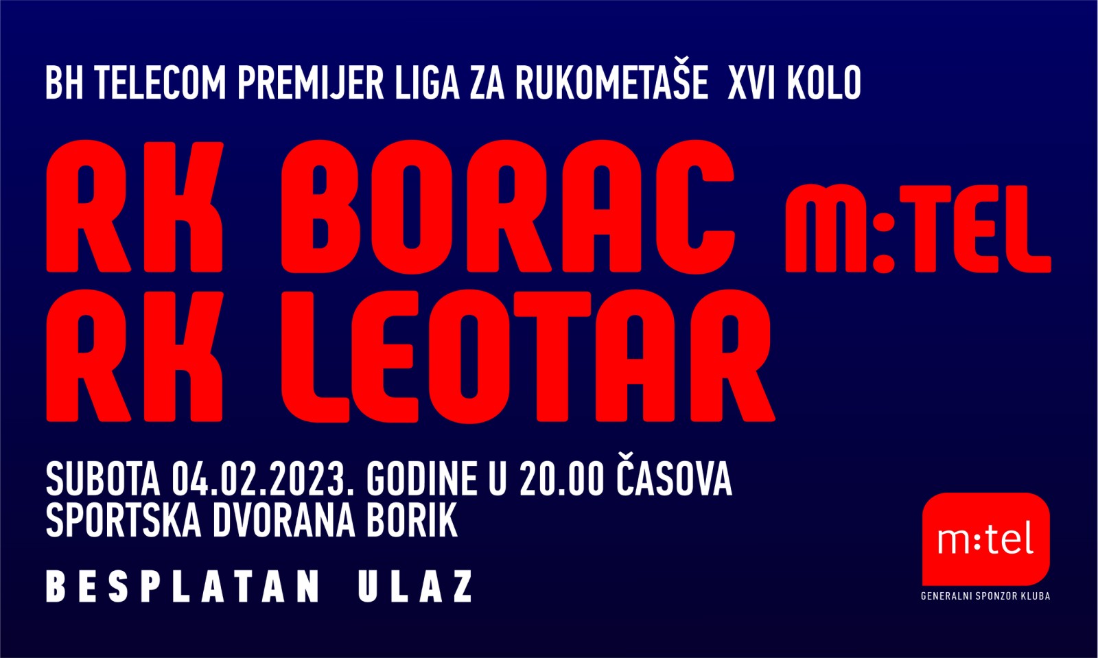 RK Borac vs RK Leotar BH Telekom premijer liga 16.kolo sezona 2022/23